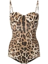 Dolce & Gabbana Leopard Print Bustier One-piece Swimsuit In Hy13m Leo New