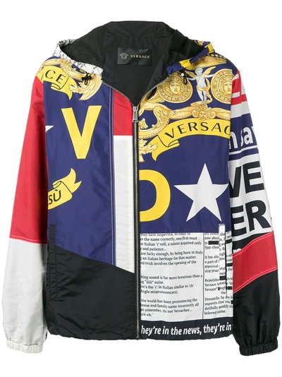 Versace Multi Print Zip-up Hooded Jacket In Multicolour