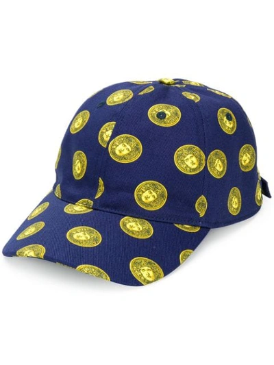 Versace Medusa Head Print Baseball Cap In Blue