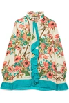 GUCCI Ruffled floral-print silk-jacquard blouse