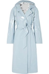 ALEXA CHUNG HOODED BELTED COATED COTTON-BLEND RAINCOAT