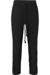 ANN DEMEULEMEESTER BELTED JACQUARD-TRIMMED WOOL TAPERED PANTS