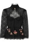 BROCK COLLECTION OLIERA TIE-DETAILED EMBELLISHED CORDED LACE BLOUSE