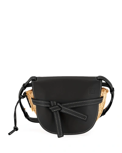 Loewe Gate Small Raffia Shoulder Bag In Black Pattern