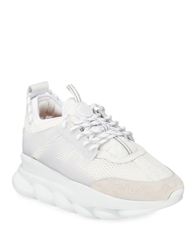 Versace Men's Chain Reaction Caged Sneakers In White