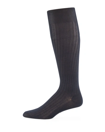 Pantherella Men's Over-the-calf Ribbed Lisle Socks In Navy