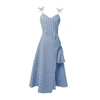 TOMCSANYI Erd Blue & White Overlap Skirt Midi Dress