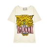 Gucci Oversize Cotton T-shirt With Tiger In Off-white Cotton