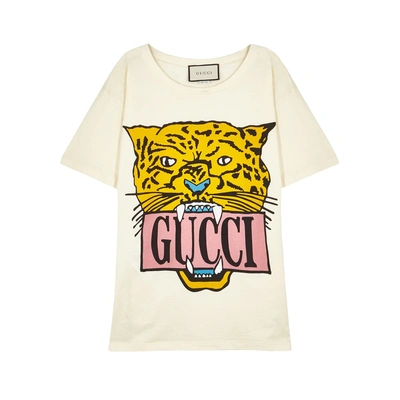 Gucci Oversize Cotton T-shirt With Tiger In Off-white Cotton | ModeSens