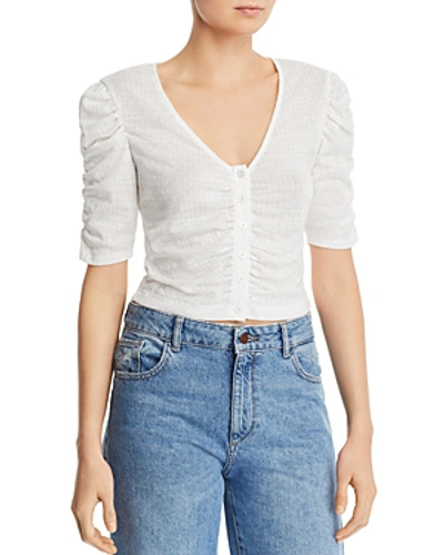 Aqua Pointelle Ruched-sleeve Cropped Top - 100% Exclusive In White