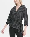 CALVIN KLEIN STRIPED WRAP BLOUSE