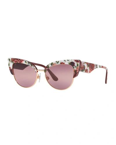 Dolce & Gabbana Floral Printed Acetate Cat-eye Sunglasses In Pink/white
