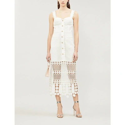 Self-portrait Fishnet Crochet Lace Midi Dress In White