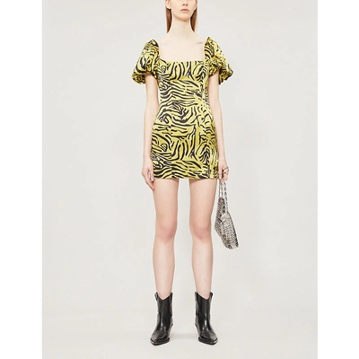 De La Vali Tiger Print Silk Satin Mini Dress In Multicolor