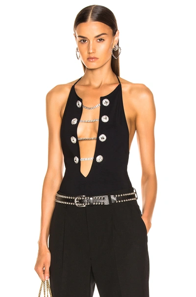 Alessandra Rich Embellished Cotton-blend Swimsuit In Black