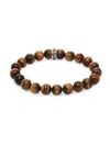 KING BABY STUDIO MEN'S TIGER'S EYE & STERLING SILVER BEADED BRACELET,0400010528968