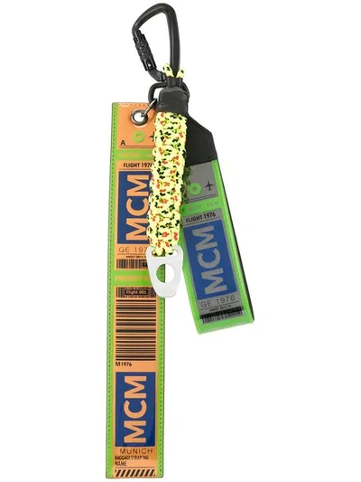 Mcm Logo Plaque Keychain In Green
