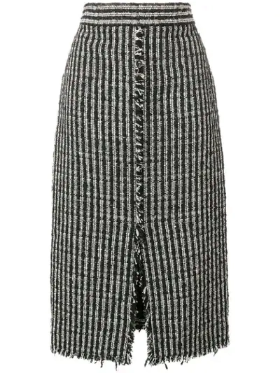 Alexander Mcqueen Frayed Cotton-blend Bouclé-tweed Midi Skirt In Black