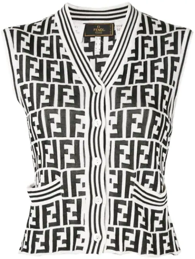 Pre-owned Fendi Ff Logo Knit Waistcoat In White