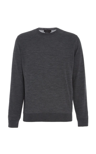 Prada Logo Embroidered Virgin Wool Blend Sweater In Grey