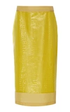 Sies Marjan Sula Layered Croc-effect Vinyl And Silk-satin Midi Skirt In Lemon