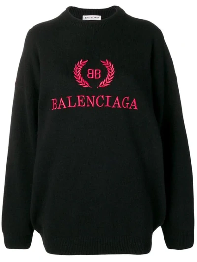 Balenciaga Logo Embroidered Jumper - 黑色 In Black