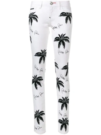 Philipp Plein Palm Tree Print Jeans In White