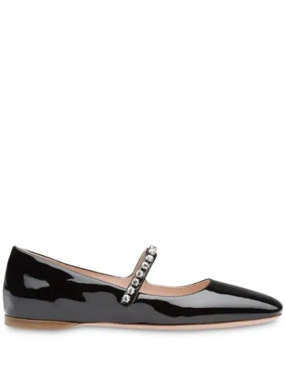 Miu Miu Crystal-embellished Patent-leather Mary Jane Ballet Flats In Black
