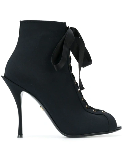 Dolce & Gabbana Bette Lace-up Peep-toe Ankle Boots In Black