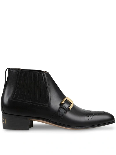 Gucci Women's Leather Ankle Boot With G Brogue In Black