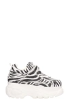 BUFFALO LOW WHITE AND BLACK LEATHER ZEBRA PLATFORM SNEAKERS,10852275