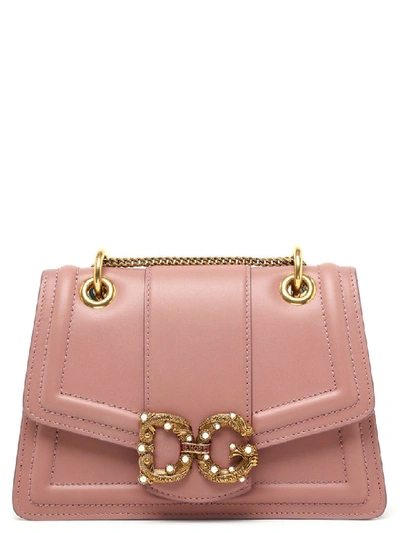 Dolce & Gabbana Amore Small Embellished Leather Shoulder Bag In Pink