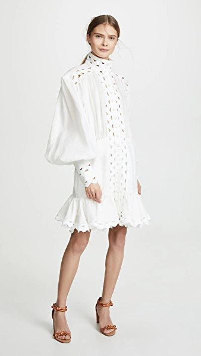 Zimmermann Ninety-six Wave Rickrack-trimmed Ramie And Linen Mini Dress In White