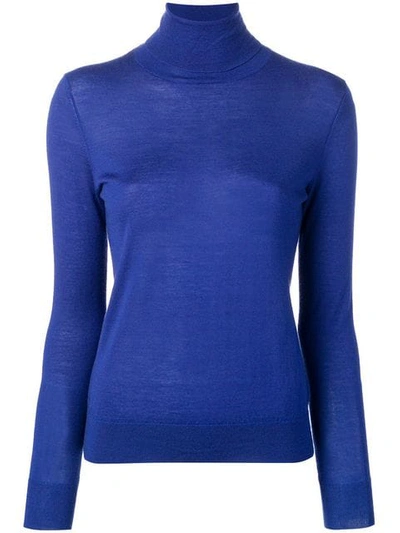 N•peal Superfine Roll Neck Jumper In Blue