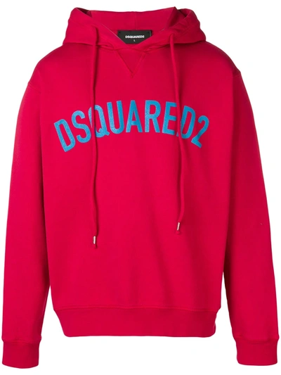 Dsquared2 Printed Logo Hoodie In Red