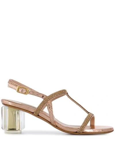 Albano Embellished Strap Sandals In Metallic