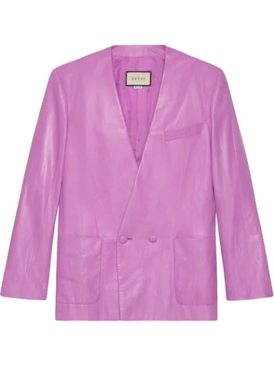 Gucci Oversize Leather Jacket In Pink