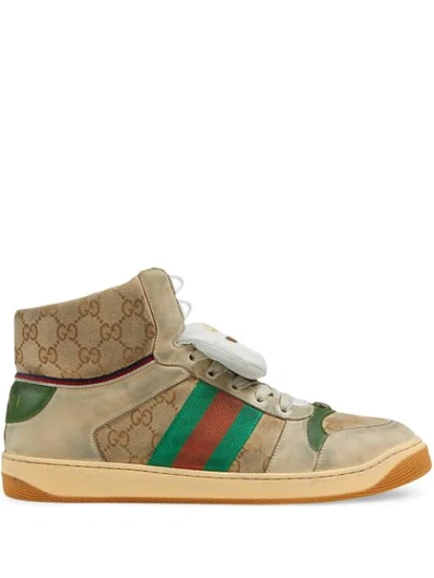 Gucci Virtus Gg Supreme High-top Trainers In Beige,green