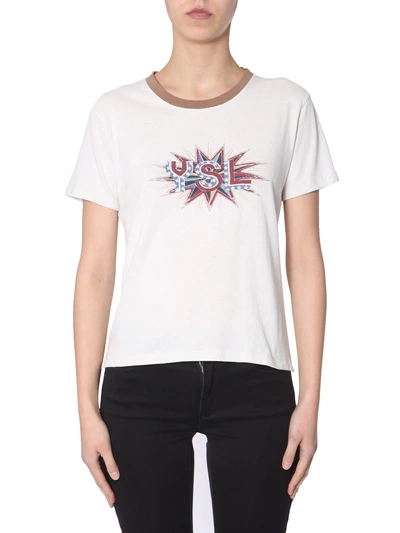 Saint Laurent Round Neck T-shirt In White