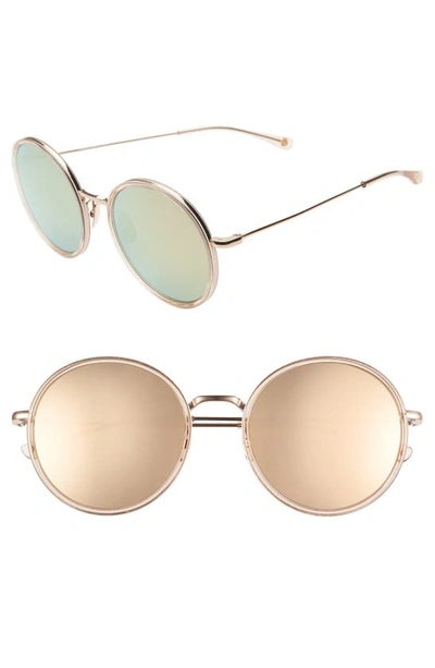 Salt. Audrey 56mm Mirrored Polarized Round Sunglasses In Rose Gold/ Gold