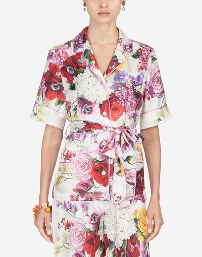 Dolce & Gabbana Floral-printed Silk Pajama Top In Multicoloured