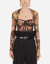 DOLCE & GABBANA TULLE BUSTIER TOP WITH A MIX OF FLORAL PRINTS