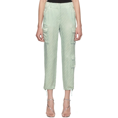 Off-white Satin-jacquard Straight-leg Trousers In Mint