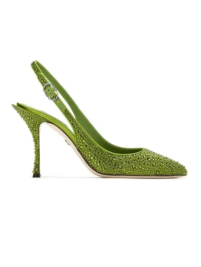 Dolce & Gabbana Lori Crystal-embellished Satin Slingback Pumps In Green