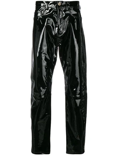 Versace Embellished Leather Trousers - 黑色 In Black