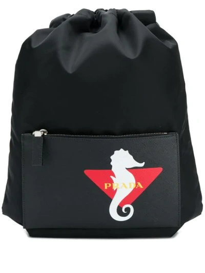 Prada Men's Seahorse Nylon Rucksack Backpack In Black