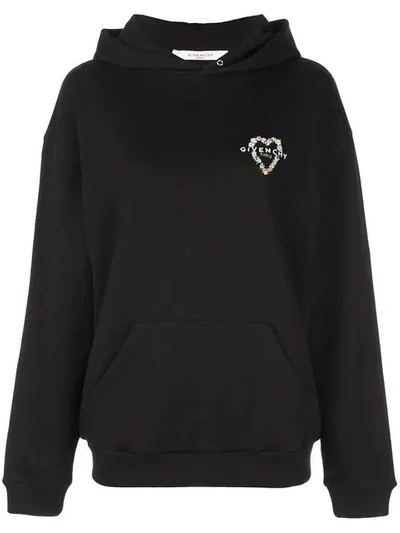 Givenchy Heart Embroidered Logo Hoodie - 黑色 In Black