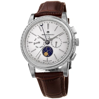 Bruno Magli Mens Limited Edition Swiss Made Multi-function Moonphase Watch With Italian Leather Strap