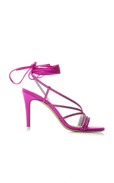 Attico Baby Crystal-strap Tie-leg Satin Sandals In Pink