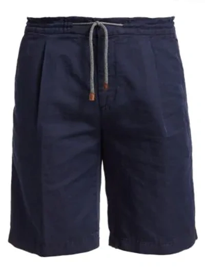 Brunello Cucinelli Men's Linen-blend Drawstring Shorts In Navy
